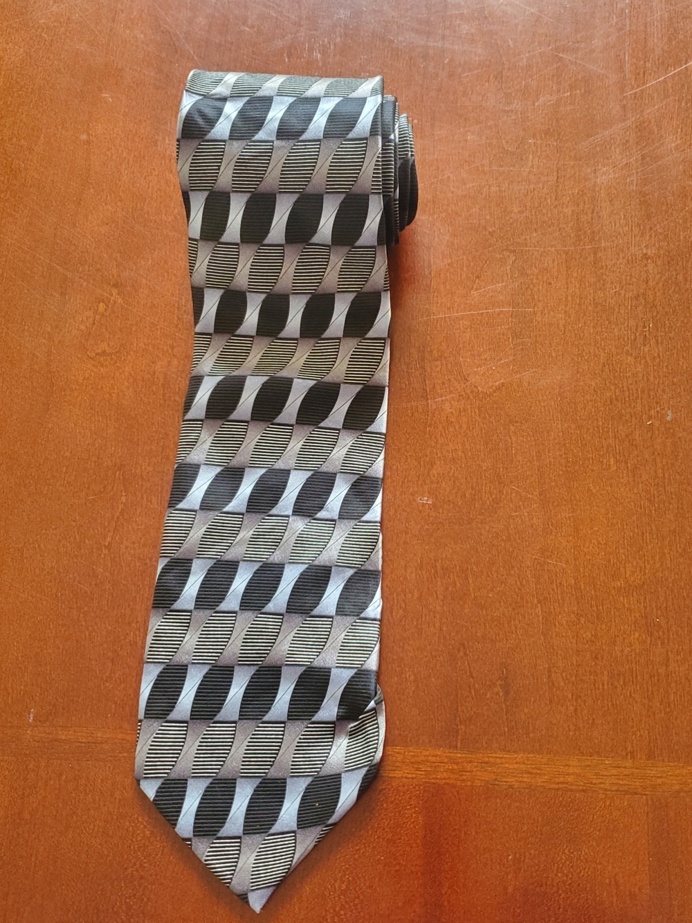 Colours Men's Black & Gray Geometric Pattern 100% Tie